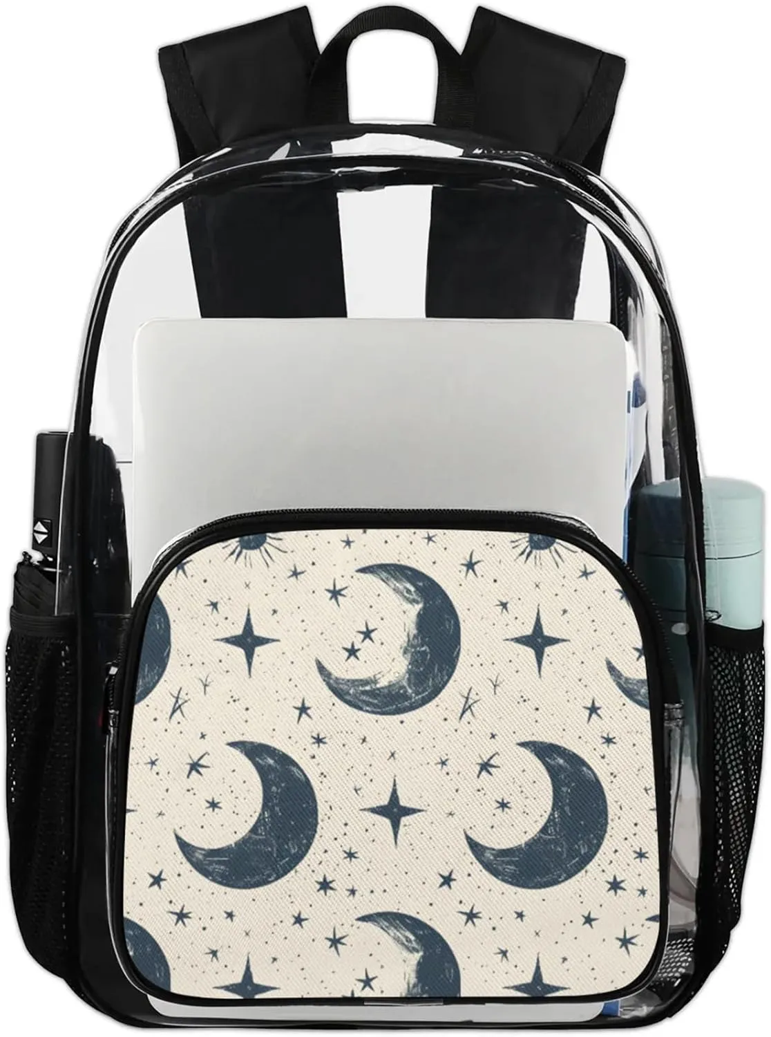 Customizable Clear Backpack for Women Men,Clear Bag for Stadium Events With Waterproof PVC Plastic Material,Modern Moon - L