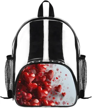 Customizable Clear Backpack for Women Men,Clear Bag for Stadium Events With Waterproof PVC Plastic Material,Modern Valentine's Heart - M