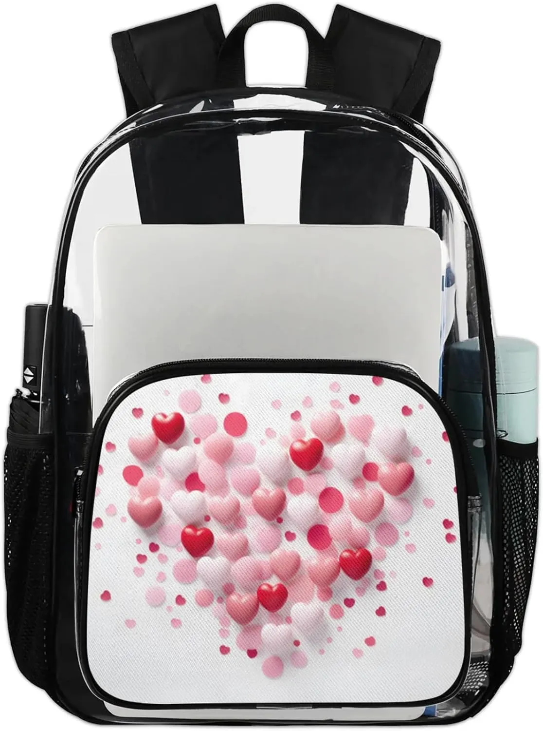 Customizable Clear Backpack for Women Men,Clear Bag for Stadium Events With Waterproof PVC Plastic Material,Modern Valentine's Love - L