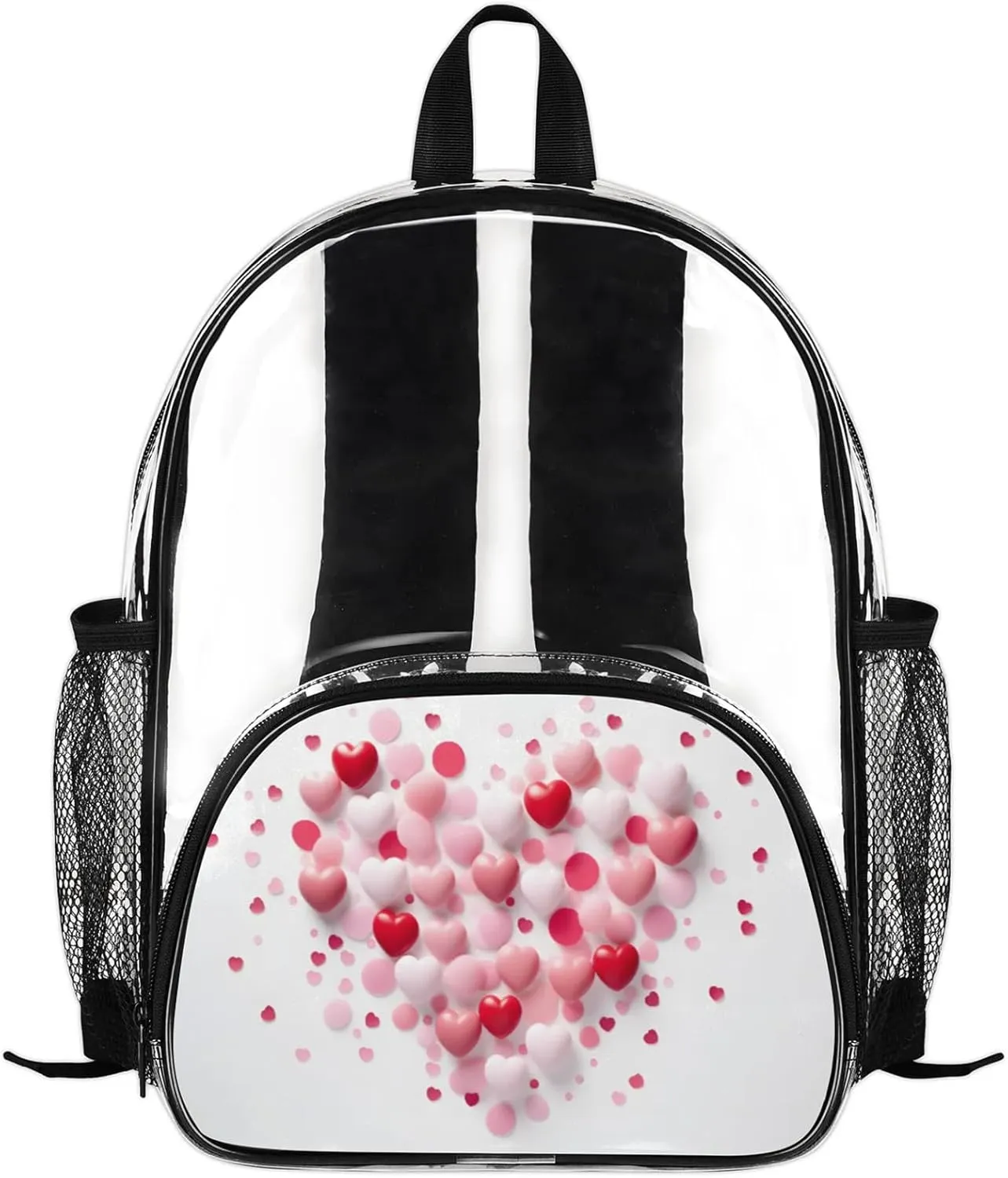 Customizable Clear Backpack for Women Men,Clear Bag for Stadium Events With Waterproof PVC Plastic Material,Modern Valentine's Love - M