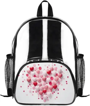 Customizable Clear Backpack for Women Men,Clear Bag for Stadium Events With Waterproof PVC Plastic Material,Modern Valentine's Love - M