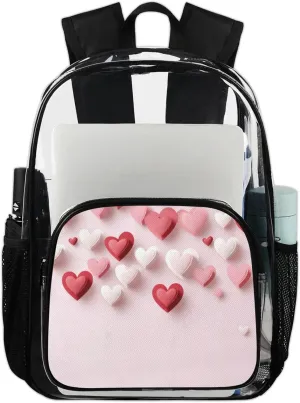 Customizable Clear Backpack for Women Men,Clear Bag for Stadium Events With Waterproof PVC Plastic Material,Valentine Day Modern Love - L