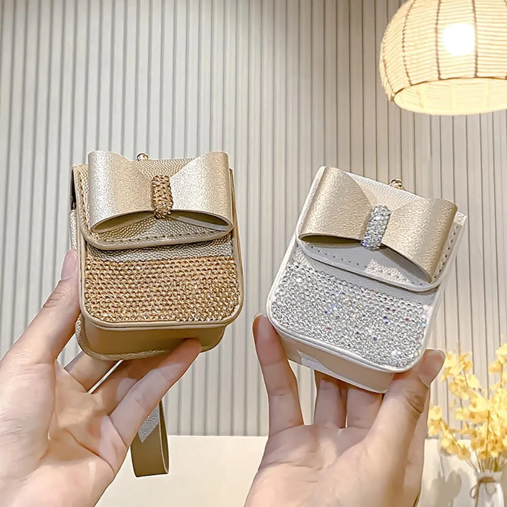 Cute Bow Faux Leather Coin Purse Keychain with Wristlet Crystal Pouch Key Ring Unique Car Key Holder