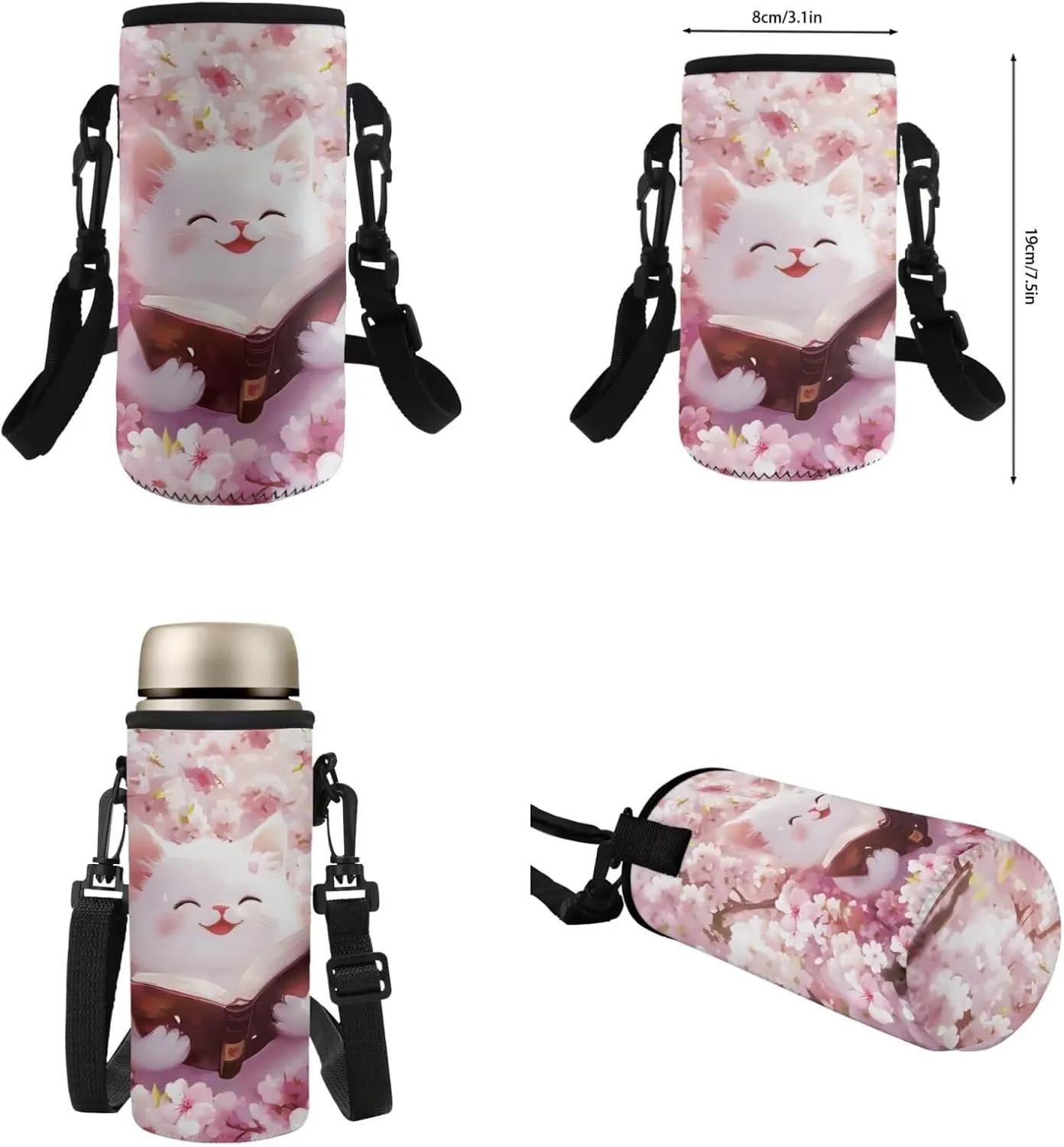 Cute Cat Simple Modern Backpack and Lunch Box Set 17 Inch Kawaii Large School Backpack for Teen Boys 4 In 1 Set Kids Insulated Water Bottle Lightweight Water Bottle Carrier Bag