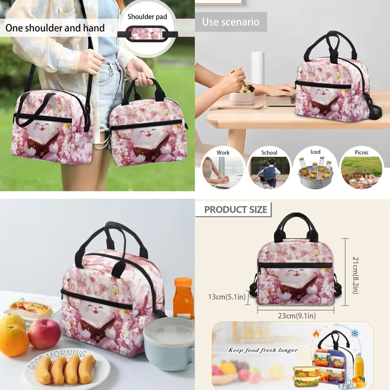 Cute Cat Simple Modern Backpack and Lunch Box Set 17 Inch Kawaii Large School Backpack for Teen Boys 4 In 1 Set Kids Insulated Water Bottle Lightweight Water Bottle Carrier Bag