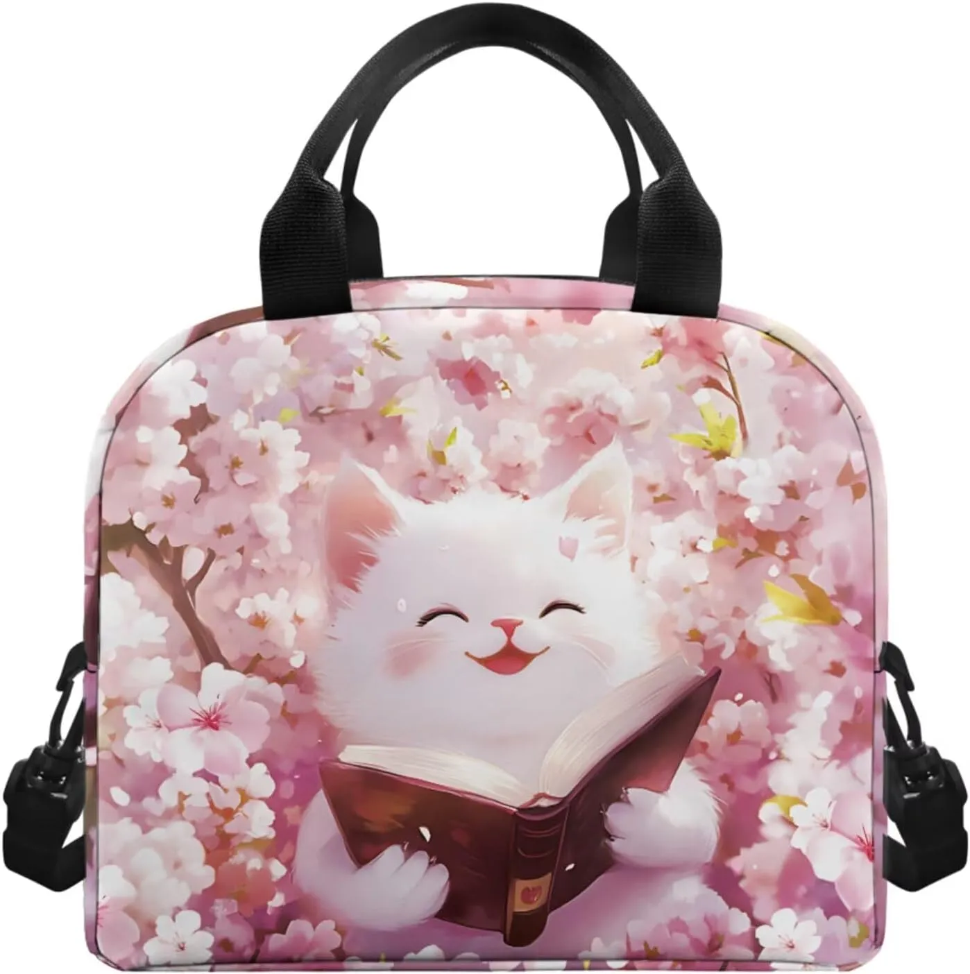 Cute Cat Simple Modern Backpack and Lunch Box Set 17 Inch Kawaii Large School Backpack for Teen Boys 4 In 1 Set Kids Insulated Water Bottle Lightweight Water Bottle Carrier Bag