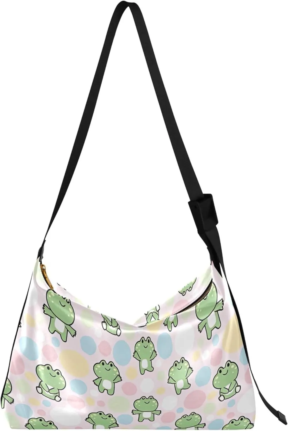 Cute Frog Colorful Pink Leather Hobo Bags for Women Large Crossbody Bags Unique Animal Print Women Hobo Handbags