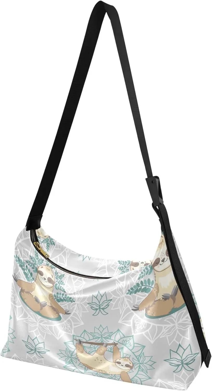 Cute Sloths Yoga Mandala Women Leather Handbags Hobo Large Men Purses Unique Animal Print Designer Hobo Bags