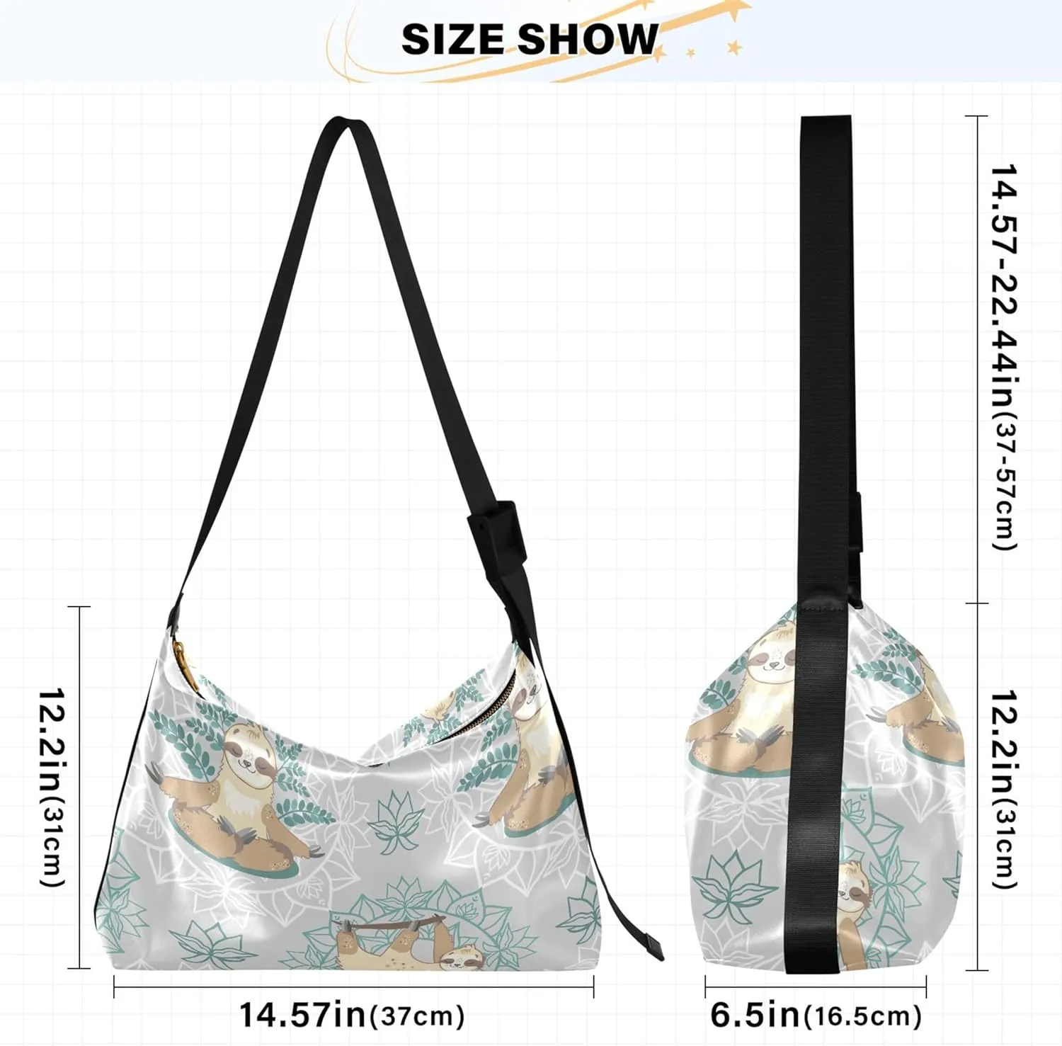 Cute Sloths Yoga Mandala Women Leather Handbags Hobo Large Men Purses Unique Animal Print Designer Hobo Bags