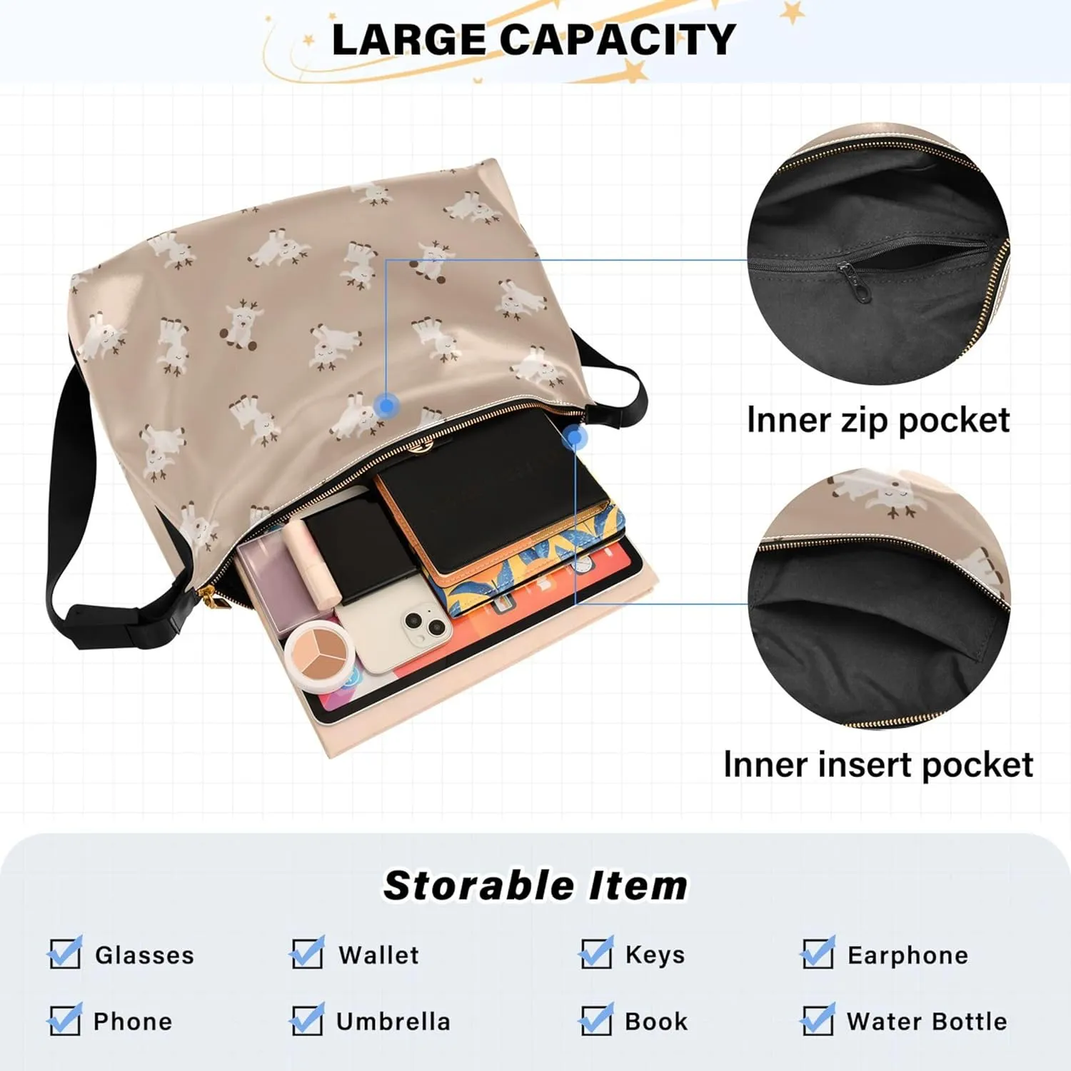 Cute Wild Animals Hobo Leather Purses for Women Large Crossbody Purse Unique Animal Print Designer Hobo Bags