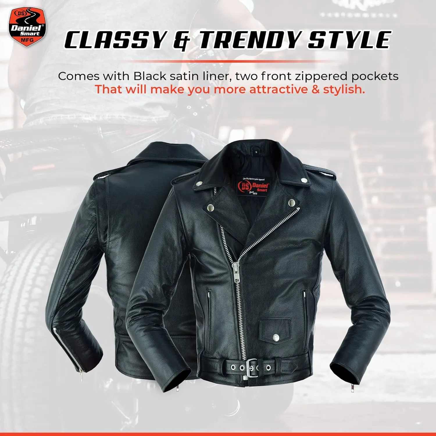 Daniel Smart Kids leather Jacket - Premium Leather Material Kids Jacket with Unique Plain Sides Design and Multiple Pockets