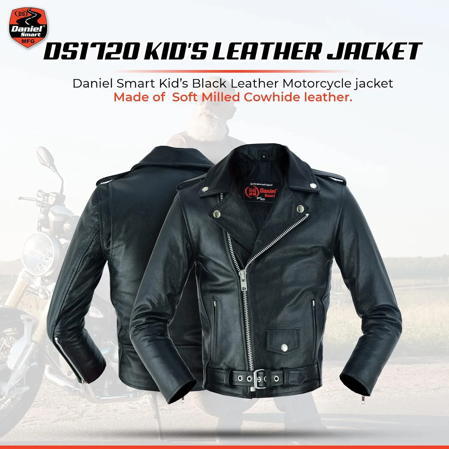 Daniel Smart Kids leather Jacket - Premium Leather Material Kids Jacket with Unique Plain Sides Design and Multiple Pockets