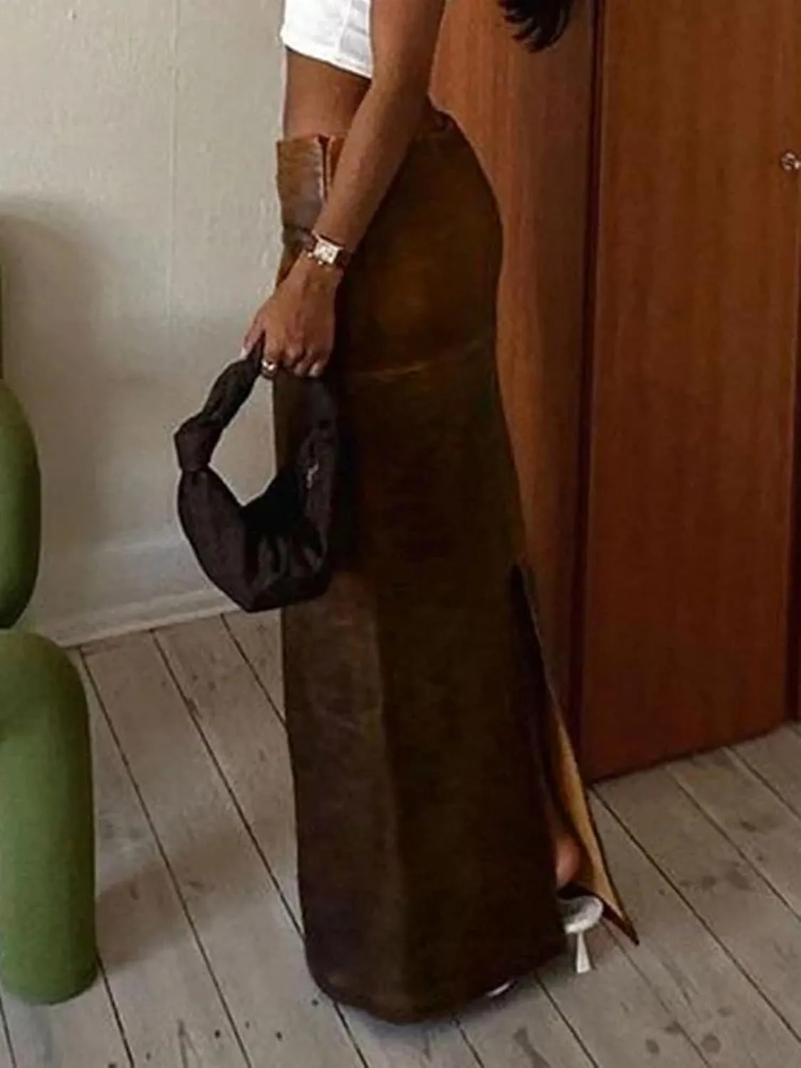 Dawery Vintage Leather Skirt Women Street Style Low Rise Straight Long Skirts Harajuku Ladies Autumn Winter Basic Outfits