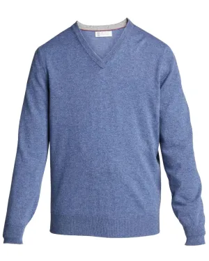 Denim Blue Cashmere V Neck Sweater
