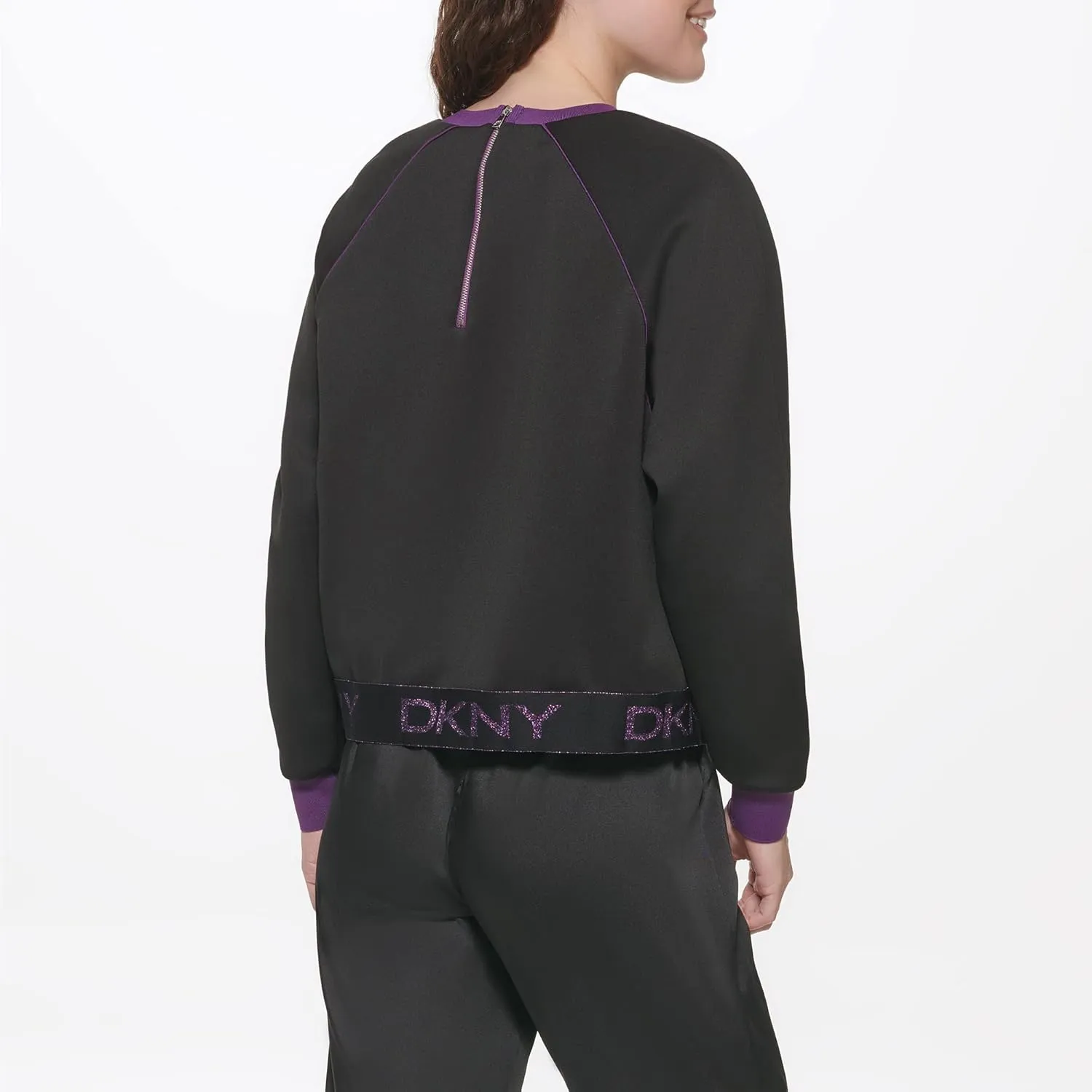 DKNY Women's Logo Waistband Contrast Cropped Sportswear Sweater