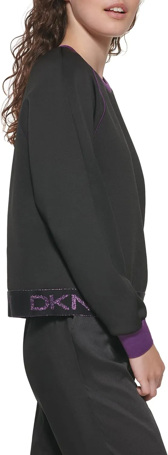 DKNY Women's Logo Waistband Contrast Cropped Sportswear Sweater