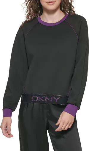 DKNY Women's Logo Waistband Contrast Cropped Sportswear Sweater