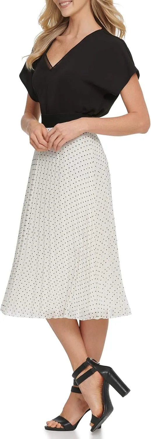 DKNY Women's Pull on Pleated Everyday Midi Skirt
