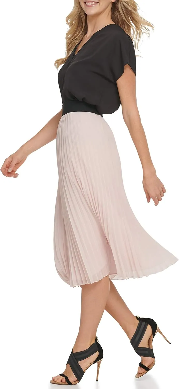 DKNY Women's Pull on Pleated Everyday Midi Skirt