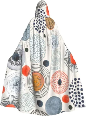 Doodle Circles Abstract Modern Pattern Hooded Cloak Cape Unisex Adult Witch Costume Personalized Party Halloween Christmas Cosplay Costumes for Women Men Black