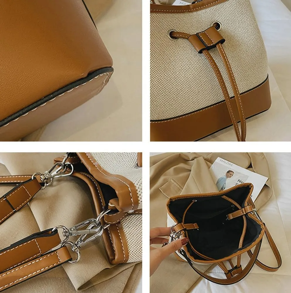 Drawstring Hobo Bucket Purse Womens Drawstring Bucket Bag Shoulder Handbags with Detachable Straps PU Leather Handbag