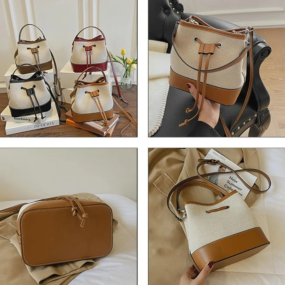 Drawstring Hobo Bucket Purse Womens Drawstring Bucket Bag Shoulder Handbags with Detachable Straps PU Leather Handbag
