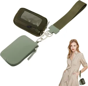 Dual Pouch Wristlet Keychain Wallets for Women with 2 Detachable Zipper Coin Purse, Dual Pouch Wristlet Portable Keychain Wallet Coin Purse Mini Women Coin Pocket for Women Men, Green, L, Modern