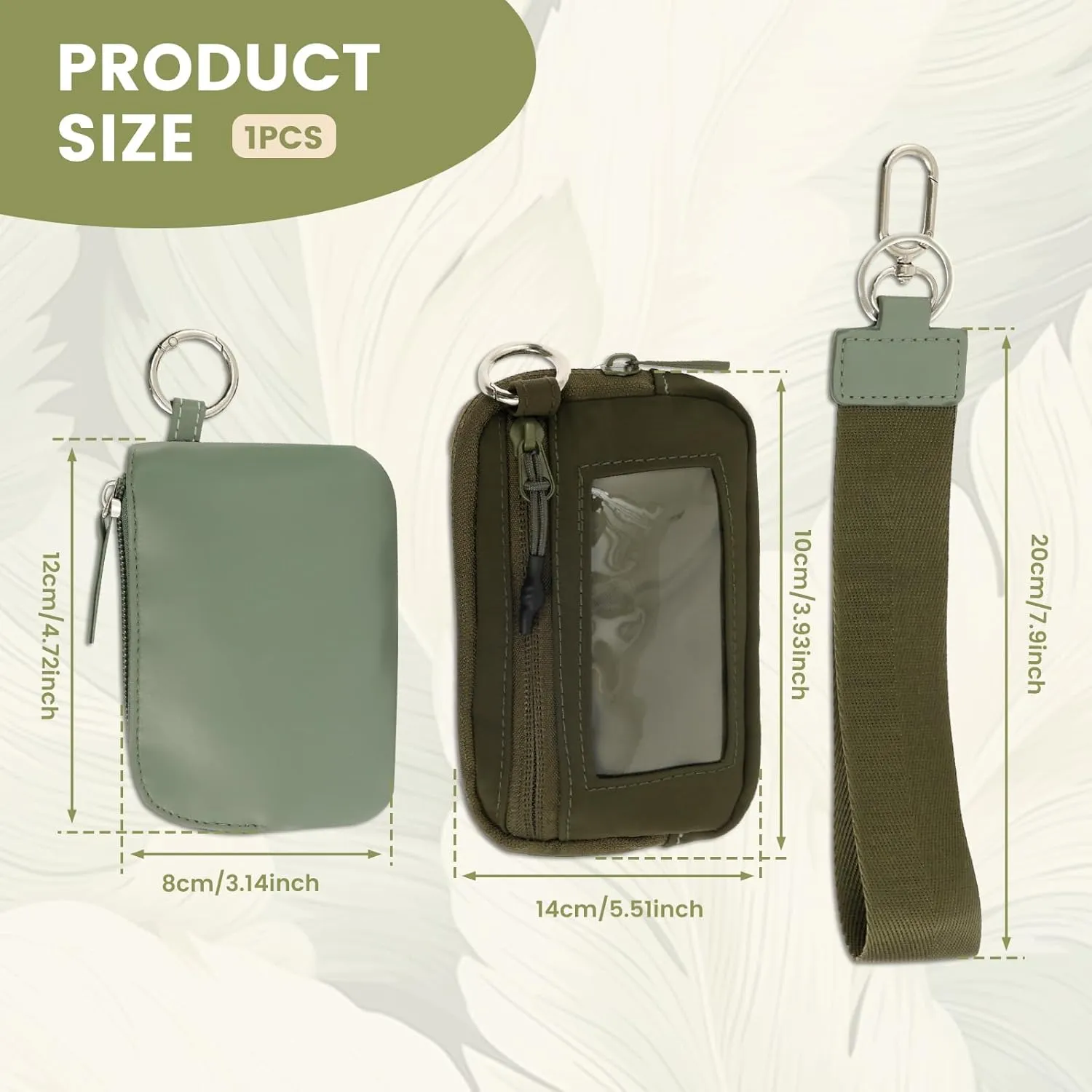 Dual Pouch Wristlet Keychain Wallets for Women with 2 Detachable Zipper Coin Purse, Dual Pouch Wristlet Portable Keychain Wallet Coin Purse Mini Women Coin Pocket for Women Men, Green, L, Modern