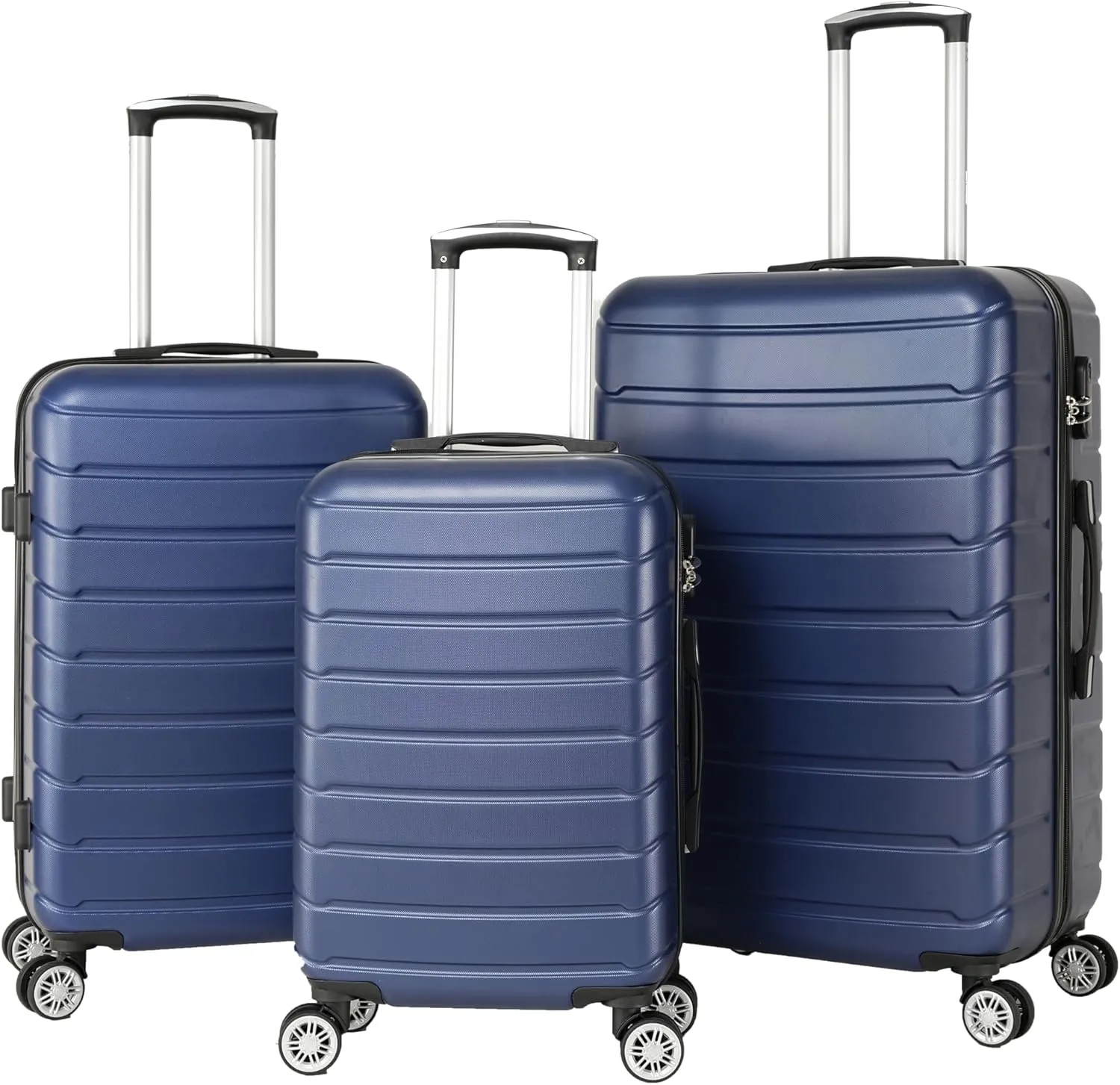 espidoo 3-Piece ABS Luggage Set: 360 Spinner Wheels & Backpack - Lightweight Hard Shell Suitcases for Travel - Blue Modern Carry-On & Check-In Bags