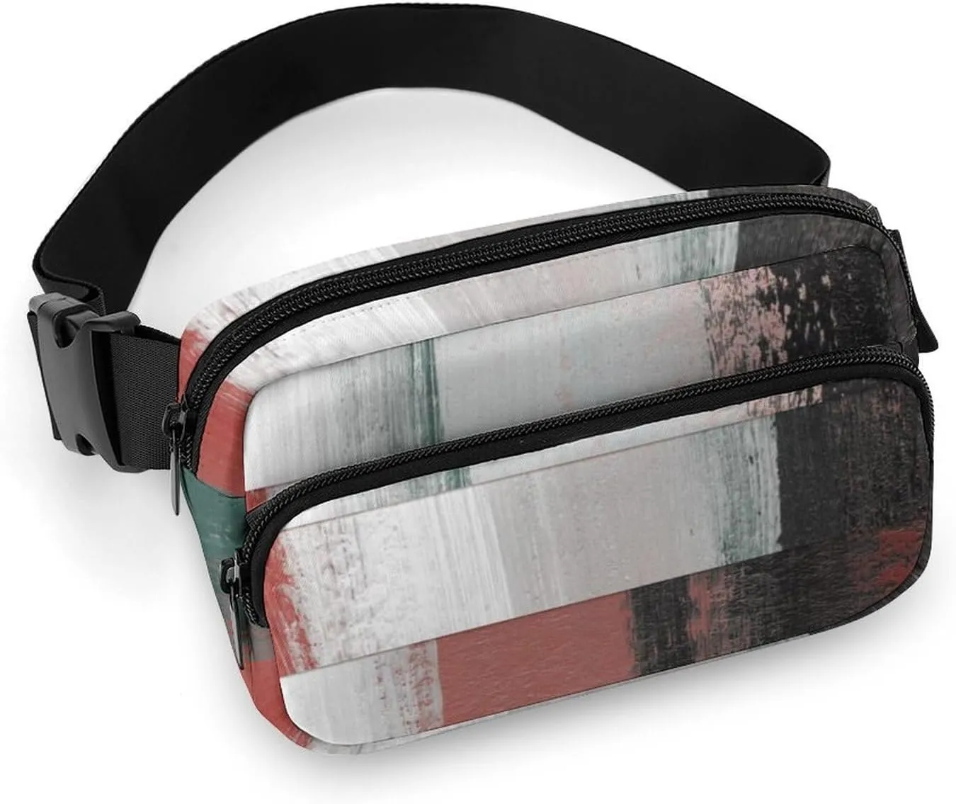 Fanny Pack for Women Men Black Red Modern Geometric Art Belt Bag Waist Pack Bum Bag for Running Cycling Hiking Travel Workout with Adjustable Strap