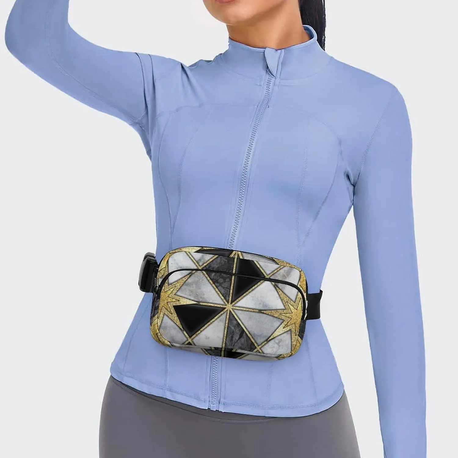 Fanny Pack for Women Men Luxury Geometric Marble Belt Bag Golden Black Modern Waist Pack Bum Bag for Running Cycling Hiking Travel Workout with Adjustable Strap