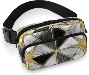 Fanny Pack for Women Men Luxury Geometric Marble Belt Bag Golden Black Modern Waist Pack Bum Bag for Running Cycling Hiking Travel Workout with Adjustable Strap