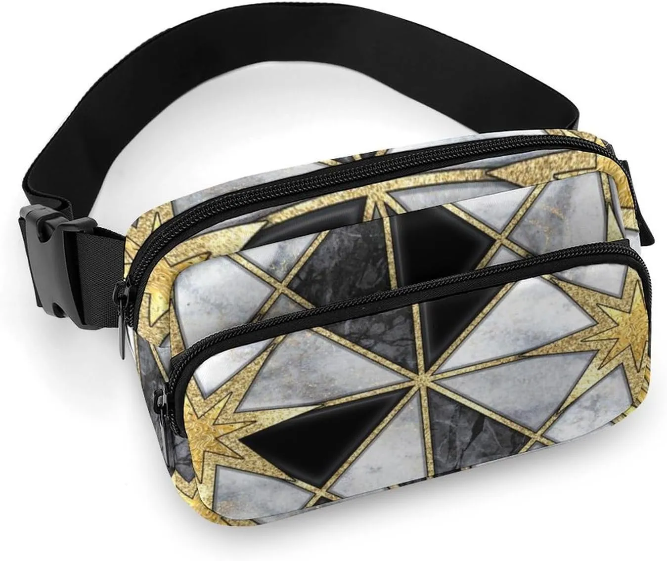 Fanny Pack for Women Men Luxury Geometric Marble Belt Bag Golden Black Modern Waist Pack Bum Bag for Running Cycling Hiking Travel Workout with Adjustable Strap