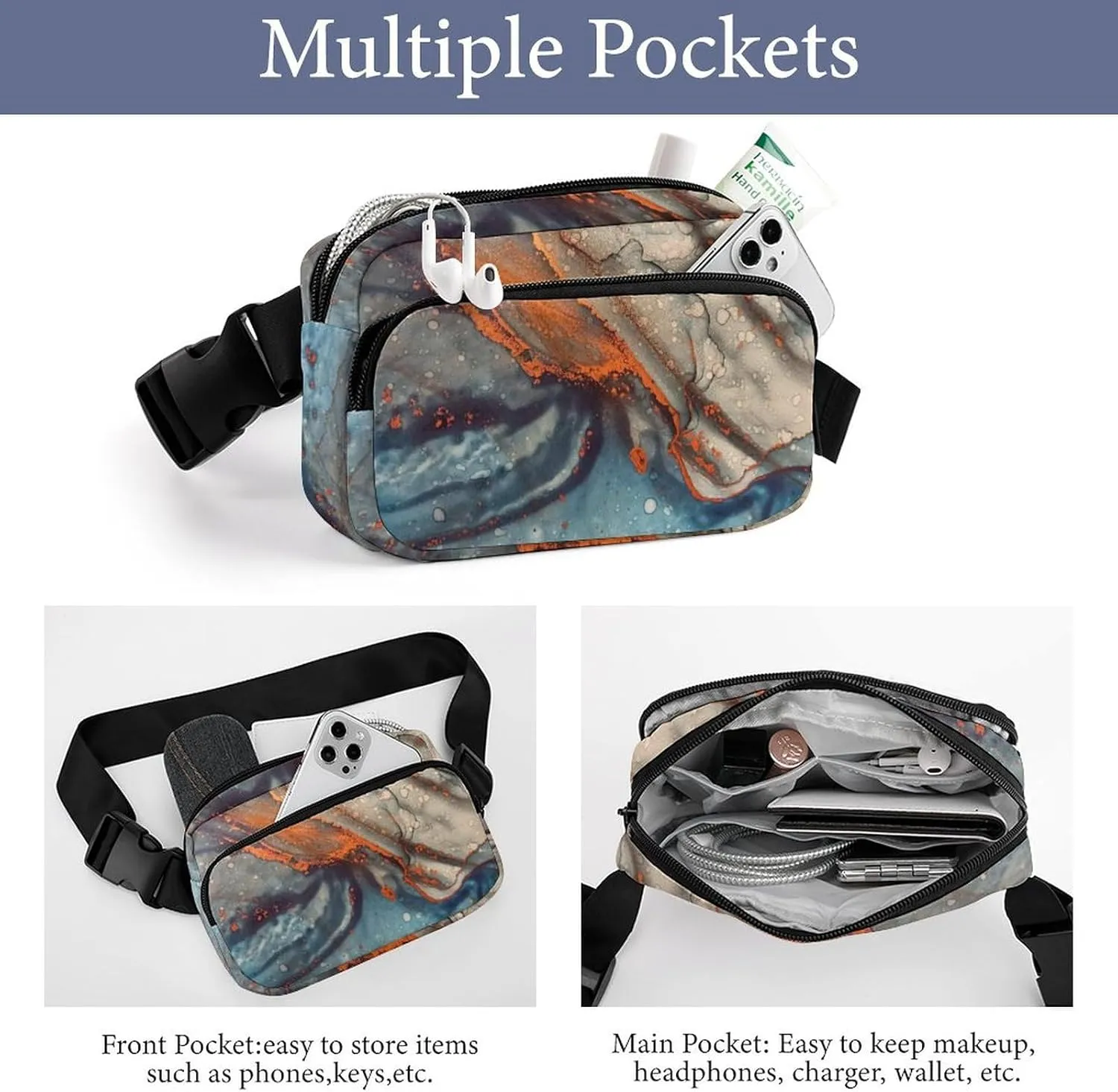 Fanny Pack for Women Men Marble Ink Abstract Art Belt Bag Modern Art Waist Pack Bum Bag for Running Cycling Hiking Travel Workout with Adjustable Strap