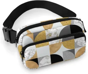 Fanny Pack for Women Men Modern Art Geometric Belt Bag White Golden Waist Pack Bum Bag for Running Cycling Hiking Travel Workout with Adjustable Strap