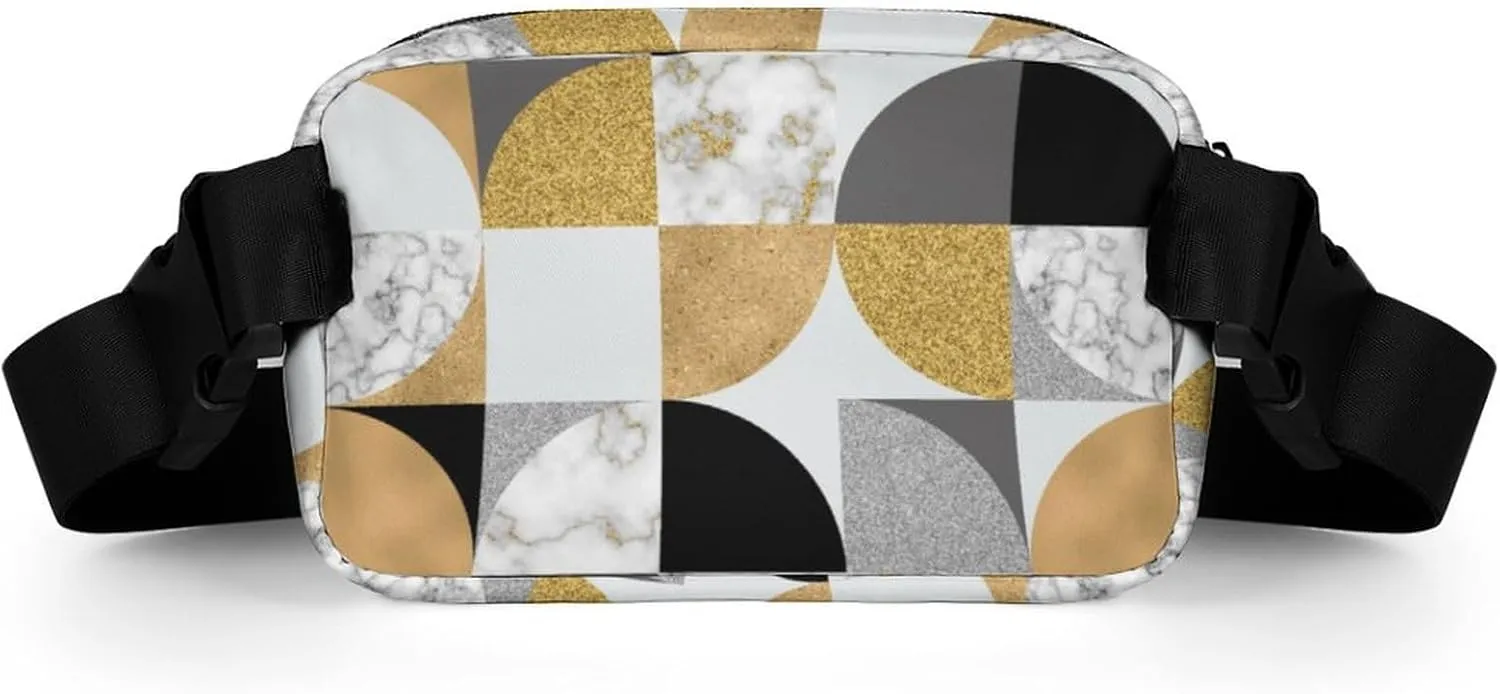 Fanny Pack for Women Men Modern Art Geometric Belt Bag White Golden Waist Pack Bum Bag for Running Cycling Hiking Travel Workout with Adjustable Strap