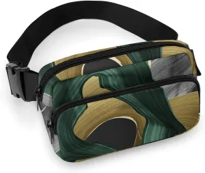 Fanny Pack for Women Men Modern Art Green Grey Golden Belt Bag Abstract Art Waist Pack Bum Bag for Running Cycling Hiking Travel Workout with Adjustable Strap