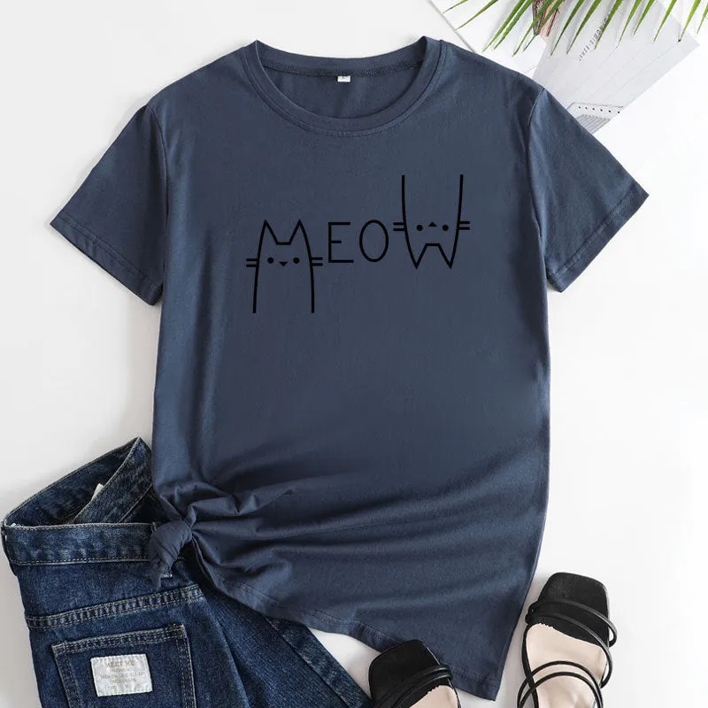 Fashion Cat Letter Cotton T-Shirt