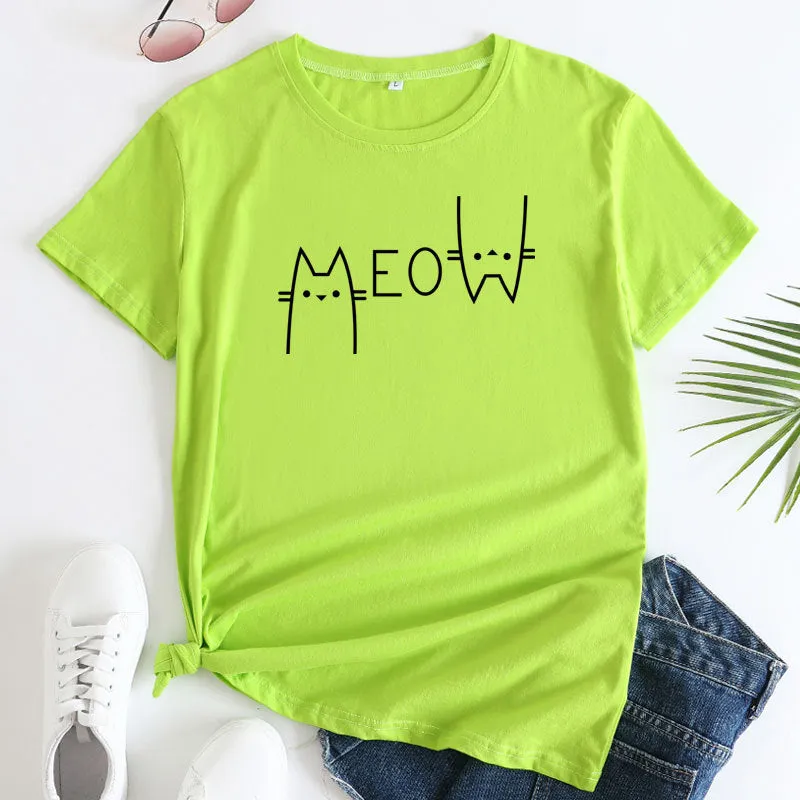 Fashion Cat Letter Cotton T-Shirt