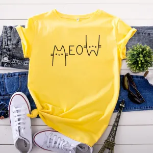 Fashion Cat Letter Cotton T-Shirt