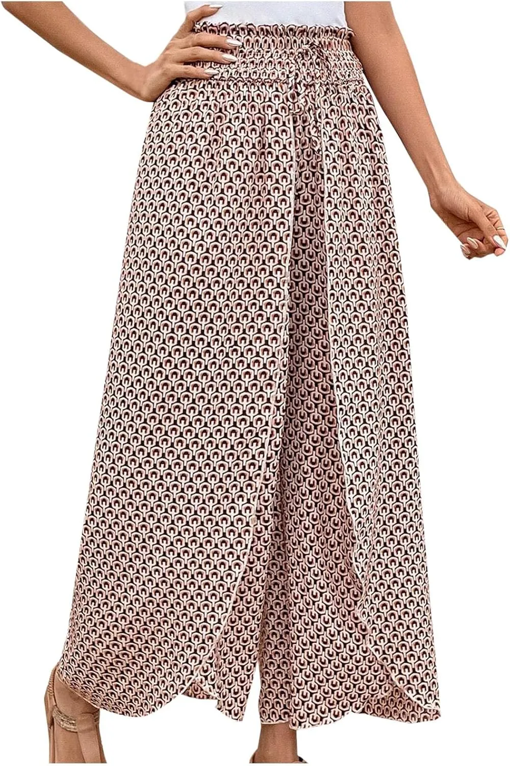 Fashion Drawstring Summer Pant for Womens Wide Leg Pants High Waist Flowy Trousers Floral Fitting Casual Lounge Pants