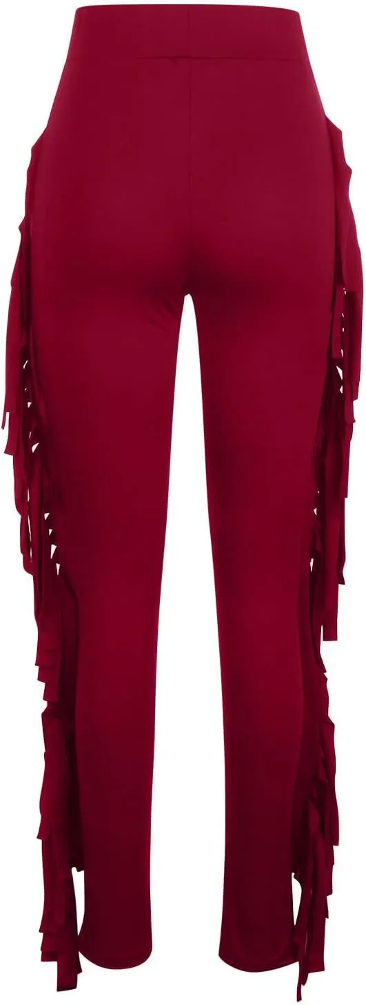 Firzero Women's Fringe Pants Casual High Waist Bodycon Side Tassel Pants Sexy Yoga Pants Long Lounge Jogger