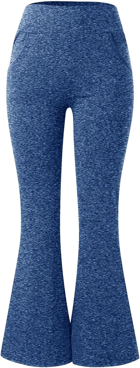 Flare Leggings for Women High Waist Bootcut Yoga Pants with Pockets Casual Wide Leg Pants Tummy Control Work Trousers