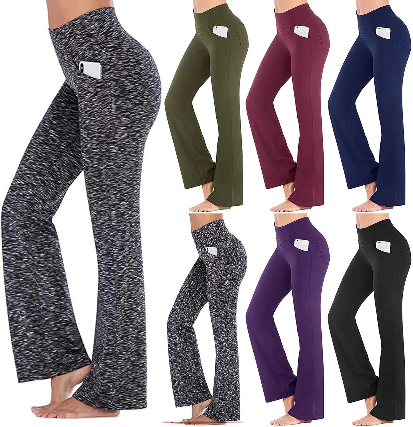 Flare Leggings for Women High Waist Bootcut Yoga Pants with Pockets Casual Wide Leg Pants Tummy Control Work Trousers