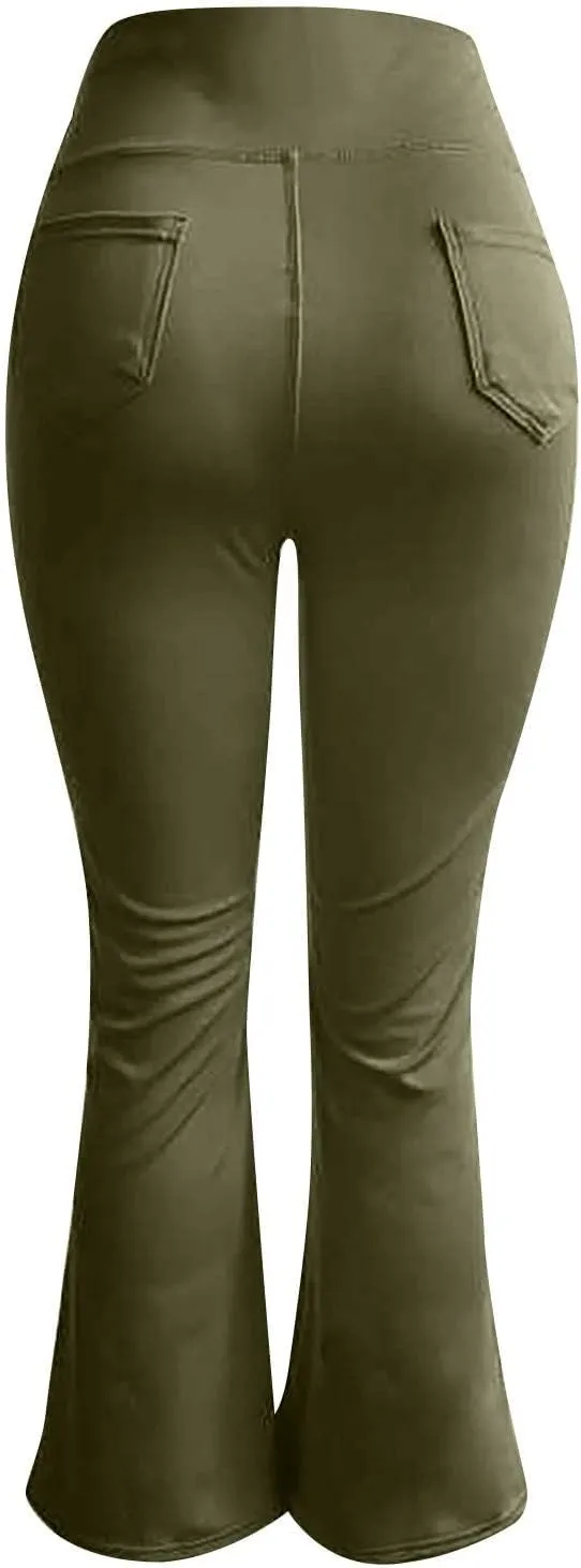 Flare Leggings for Women High Waist Bootcut Yoga Pants with Pockets Casual Wide Leg Pants Tummy Control Work Trousers