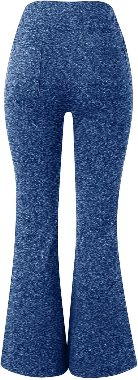 Flare Leggings for Women High Waist Bootcut Yoga Pants with Pockets Casual Wide Leg Pants Tummy Control Work Trousers