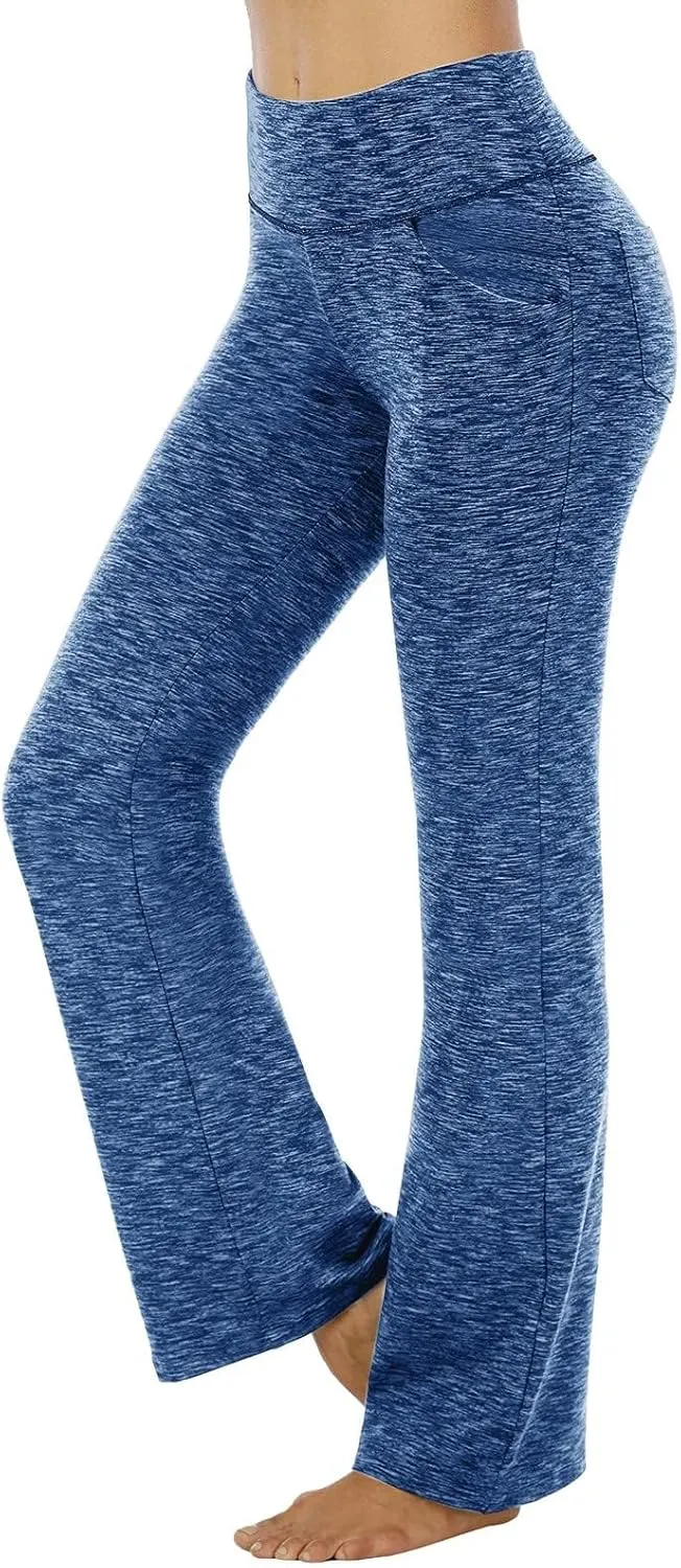 Flare Leggings for Women High Waist Bootcut Yoga Pants with Pockets Casual Wide Leg Pants Tummy Control Work Trousers