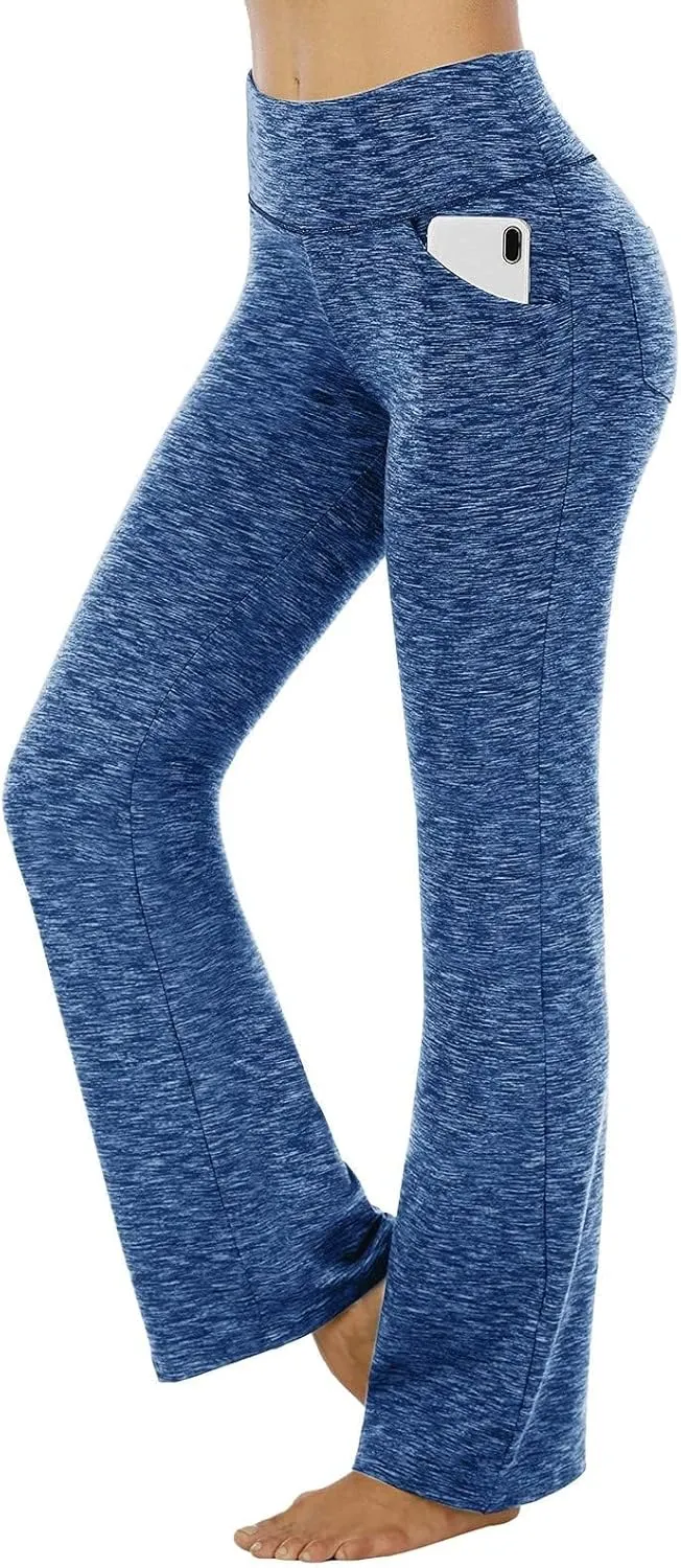 Flare Leggings for Women High Waist Bootcut Yoga Pants with Pockets Casual Wide Leg Pants Tummy Control Work Trousers