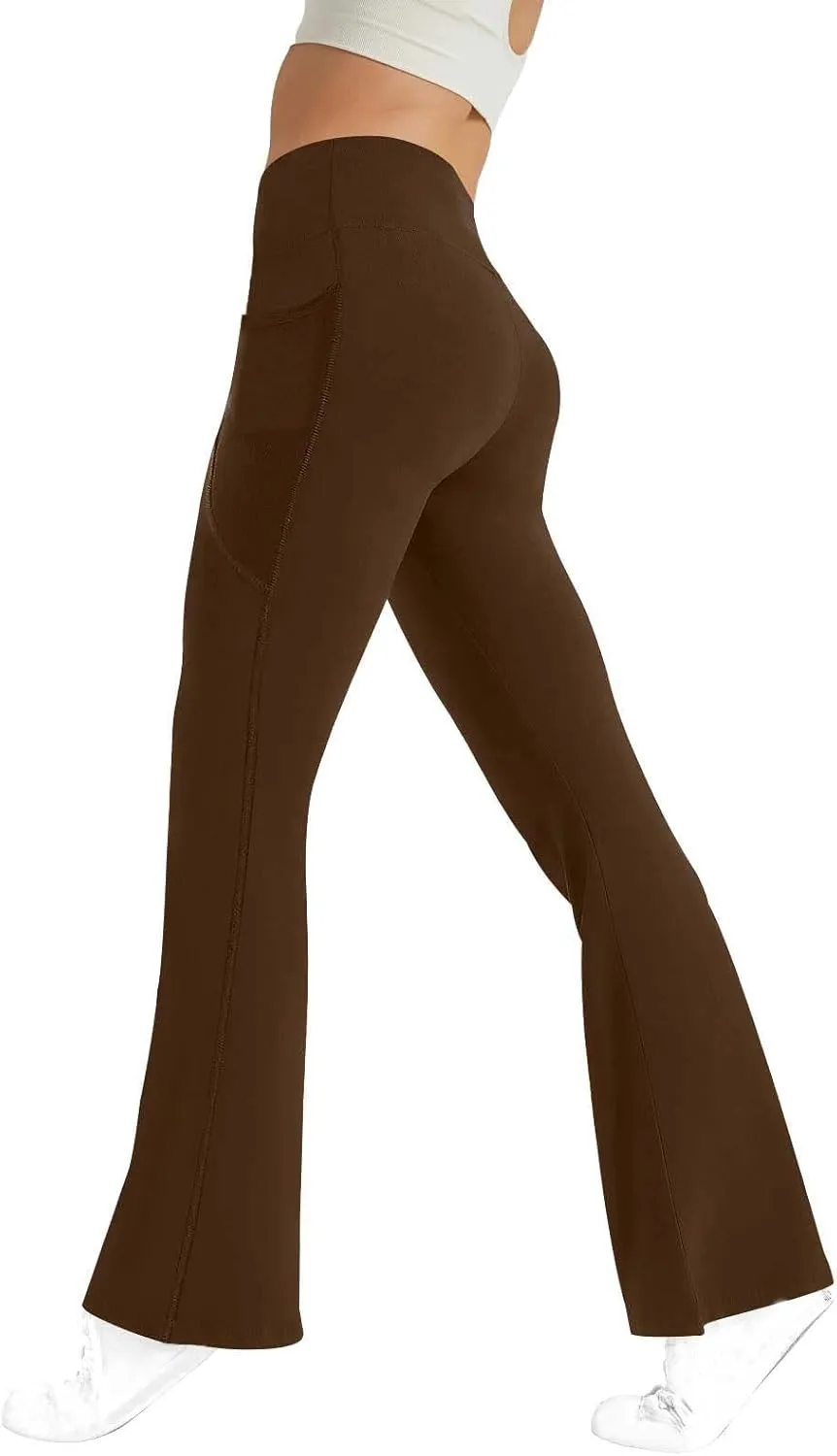 Flare Yoga Pants for Women Butt Lifting Flare Leggings Tummy Control Wide Leg Flared Yoga Sweatpants with Pockets