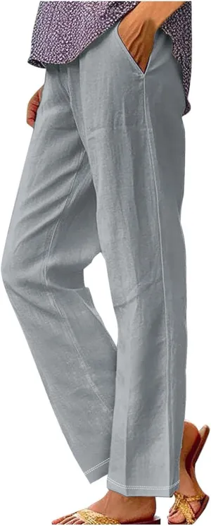 Flowy Pants for Women Boho Wide Leg Cotton Linen Palazzo Pants Palazzo Summer Linen Beach High Waisted Trousers